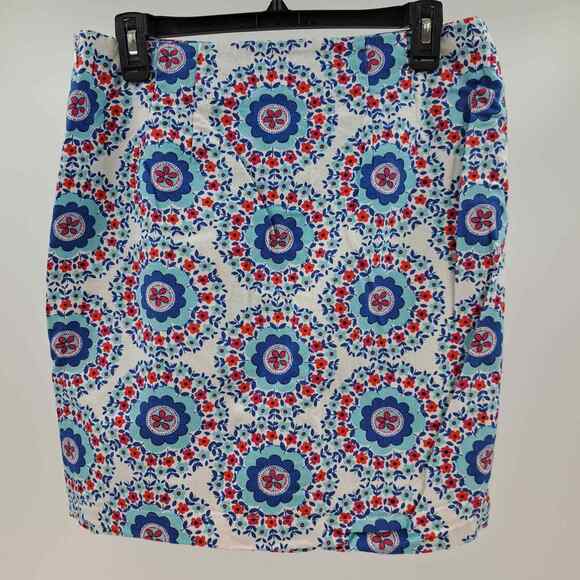 Talbots 8 Petite Skirt Geometric Print Teal Pencil Happy Bright Bold Red 8P Y2K - Picture 6 of 6